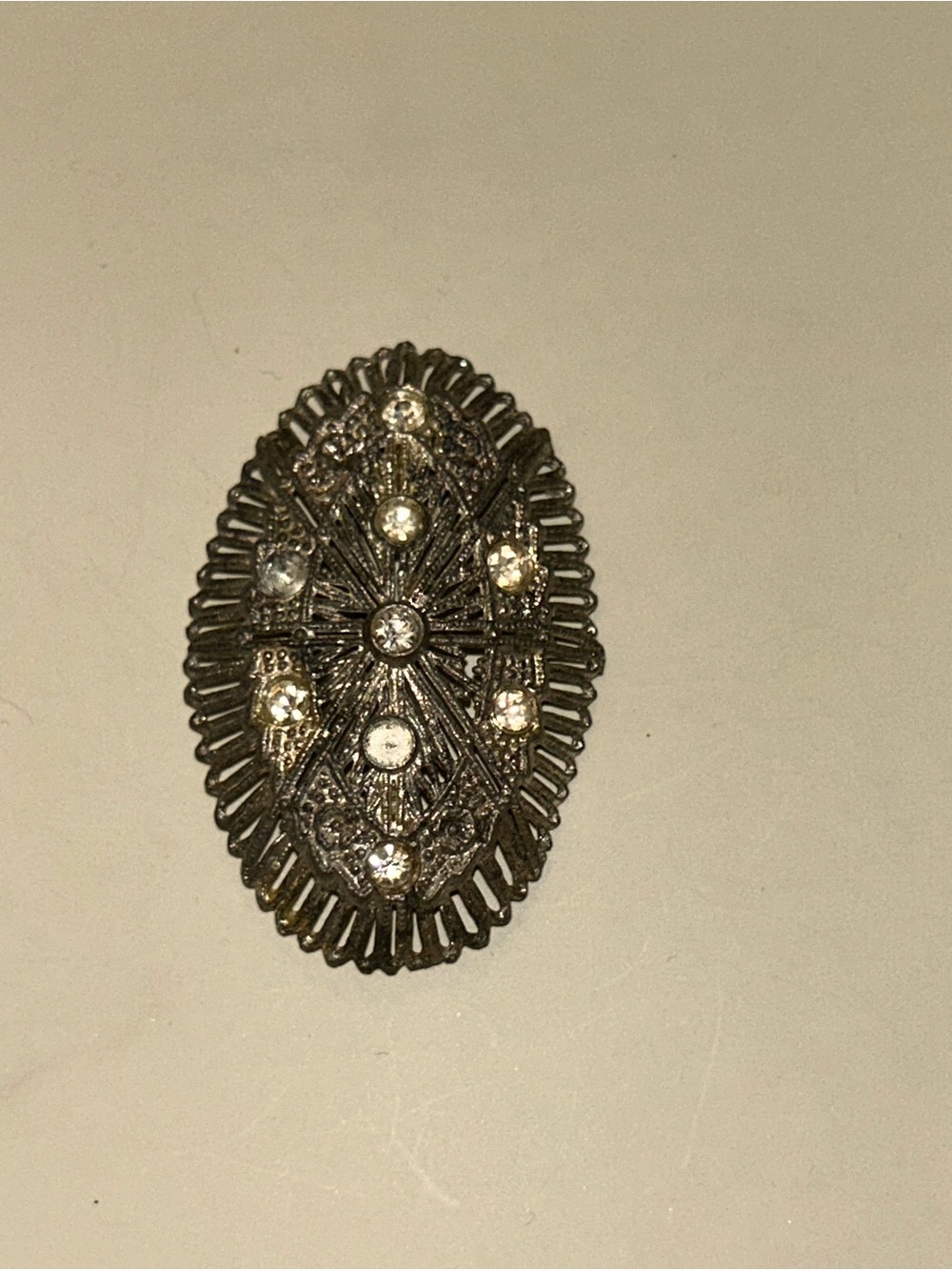 Vintage Silver Crystal Oval Brooch